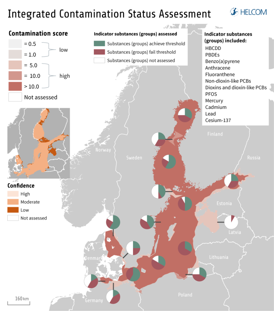 Figure 4.2.1. The integrated contamination status of the Baltic Sea assessed using the CHASE tool.